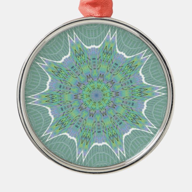 Cool Green Floral pattern Metal Ornament (Front)
