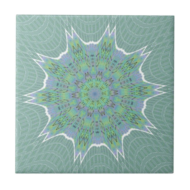 Cool Green Floral pattern Tile (Front)