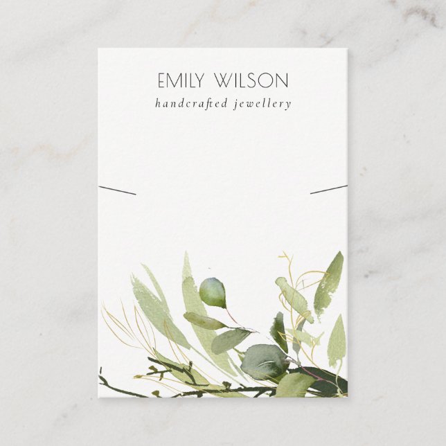 COOL GREEN GOLD FOLIAGE GROVE NECKLACE DISPLAY BUSINESS CARD (Front)
