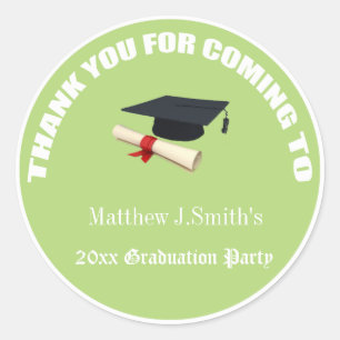 Cool green graduates thank you stickers. classic round sticker