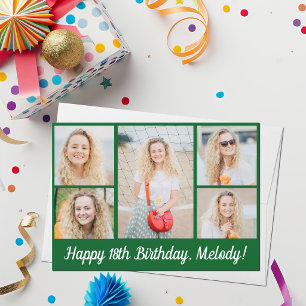 Cool Green Happy Birthday Photo Collage Custom Card
