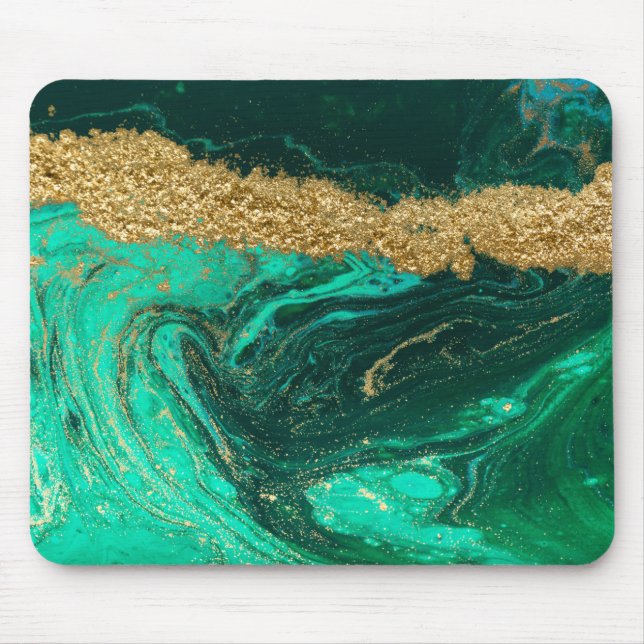 Cool Green Marble Gold Glitter Mouse Pad (Front)