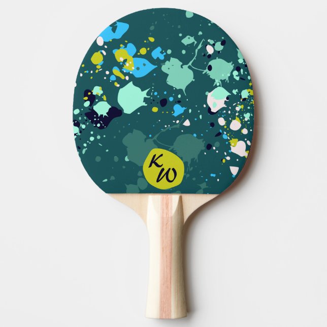 Cool Green Paint Splatter Initial  Ping Pong Paddle (Front)
