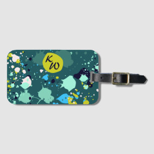 Cool Green Paint Splatter Initials Playing Cards Luggage Tag