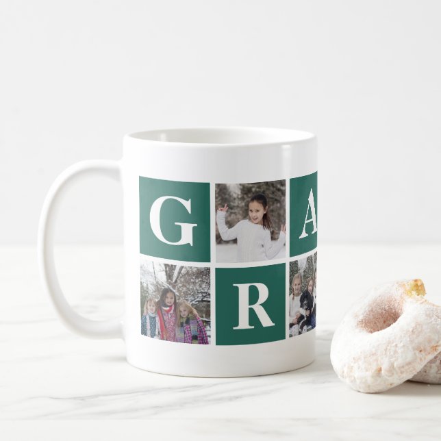 Cool Green Photo Collage Grandma and Grandpa Mugs (With Donut)
