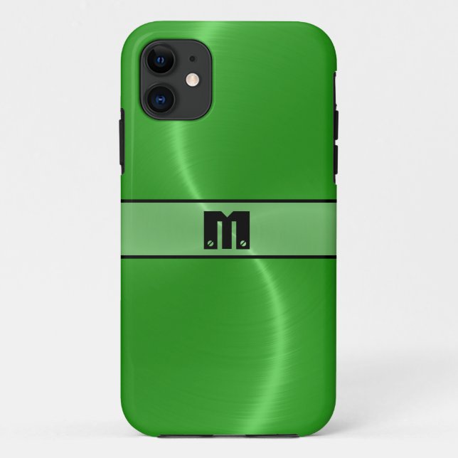 Cool Green Shiny Stainless Steel Metal 14 Case-Mate iPhone Case (Back)