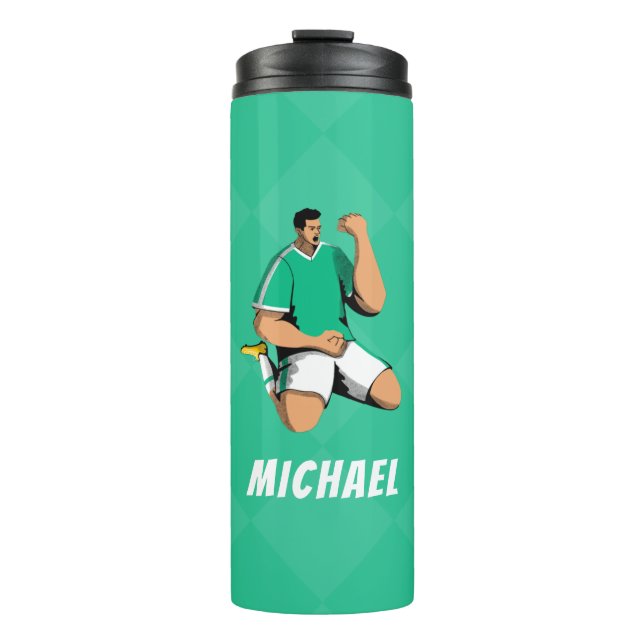 Cool Green Soccer Player Personalised Modern Sport Thermal Tumbler (Front)