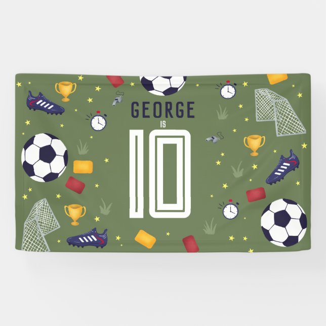 Cool Green Sports Soccer Boys Birthday Sign (Horizontal)