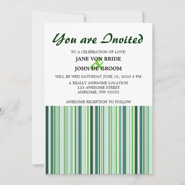 Cool Green Stripes Invitation (Front)