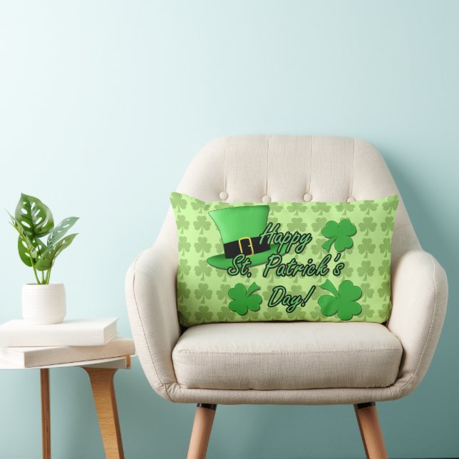 Cool Green top hat Shamrocks Patricks Day PLdesign Lumbar Cushion (Chair)