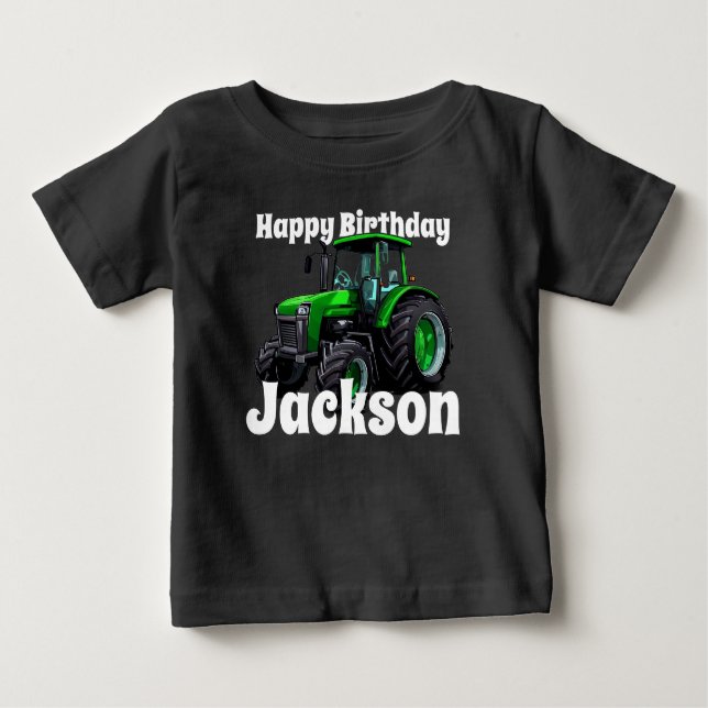 Cool Green Tractor Birthday Baby T-Shirt (Front)