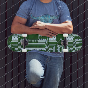 Cool Green White Computer Circuit Board Lines Skateboard