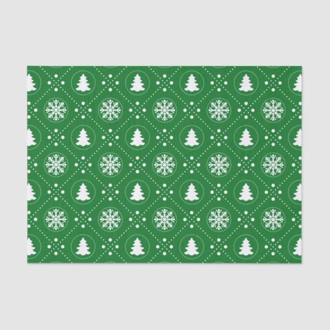 Cool Green White Snowflakes Christmas Tree Pattern Tissue Paper (Front)