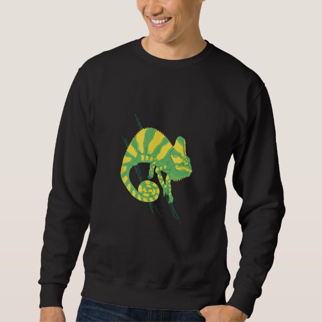 Cool green yellow chameleon Old World lizards cham Sweatshirt (Front)