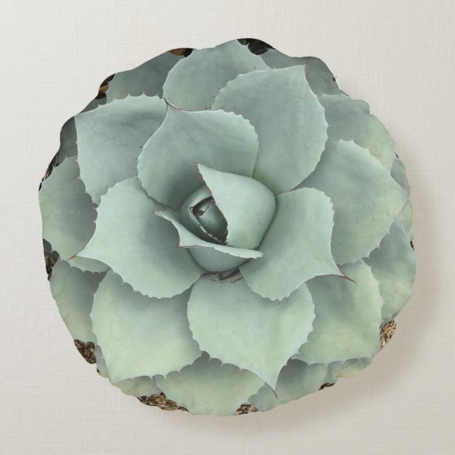 Cool Grey Agave Succulent Round Cushion (Back)