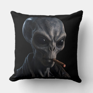 Cool Grey Alien Smoking Cigar - Bad Boy Sci-Fi Acc Cushion