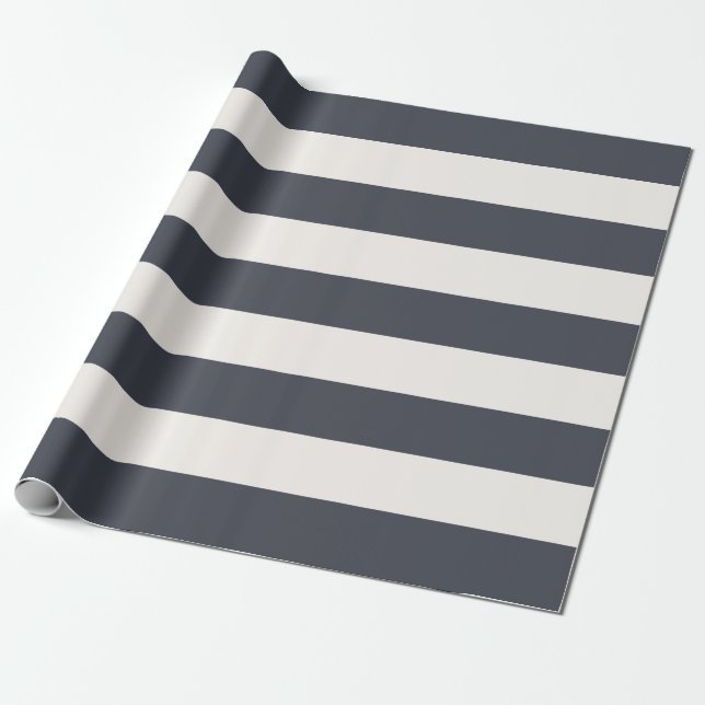 Cool Grey and White Awning Stripes Wrapping Paper (Unrolled)
