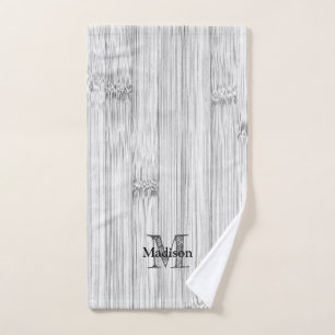 Cool grey bamboo wood print Monogram Bath Towel Se