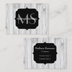 Cool grey bamboo wood print Monogram Business Card