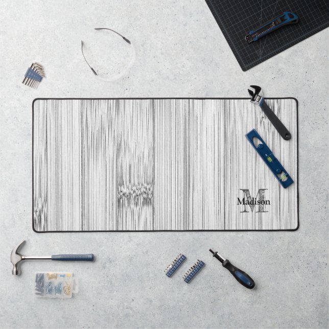 Cool grey bamboo wood print Monogram Desk Mat (Workstation)