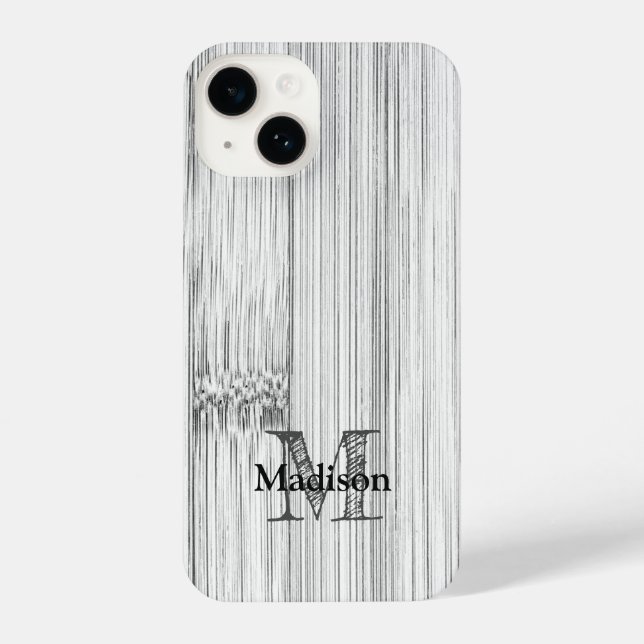 Cool grey bamboo wood print Monogram iPhone Case (Back)