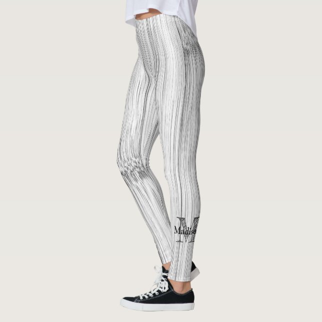 Cool grey bamboo wood print Monogram Leggings (Left)
