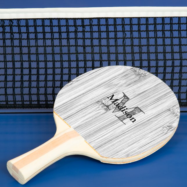 Cool grey bamboo wood print Monogram Ping Pong Paddle (Insitu)