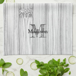 Cool grey bamboo wood print Monogram Tea Towel