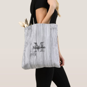 Cool grey bamboo wood print Monogram Tote Bag