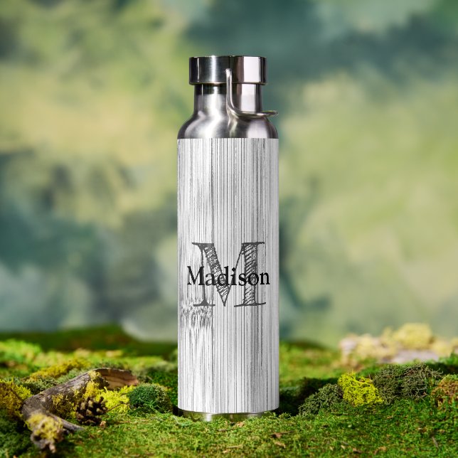 Cool grey bamboo wood print Monogram Water Bottle (Outdoor)