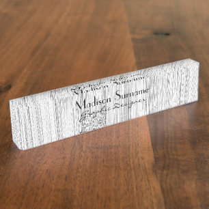 Cool grey bamboo wood print with text nameplate