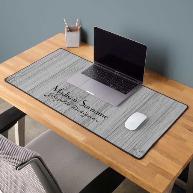 Cool grey bamboo wood print Your name Occupation Desk Mat (Office 2)