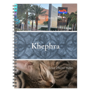 Cool Grey Batik Photo Collage, Border, Name Notebook