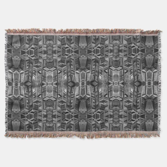 Cool Grey Black and White Abstract Throw Blanket (Front)