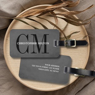 Cool Grey Black Bold Monogram Luggage Tag