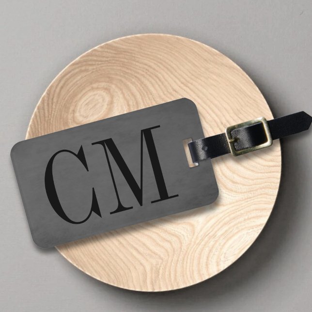 Cool Grey Black Bold Monogram Luggage Tag (Creator Uploaded)