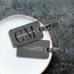 Cool Grey Black Bold Monogram Luggage Tag<br><div class="desc">Cool fully customisable luggag tag design with texture grey background and bold black monogram. Modern elegant design.</div>