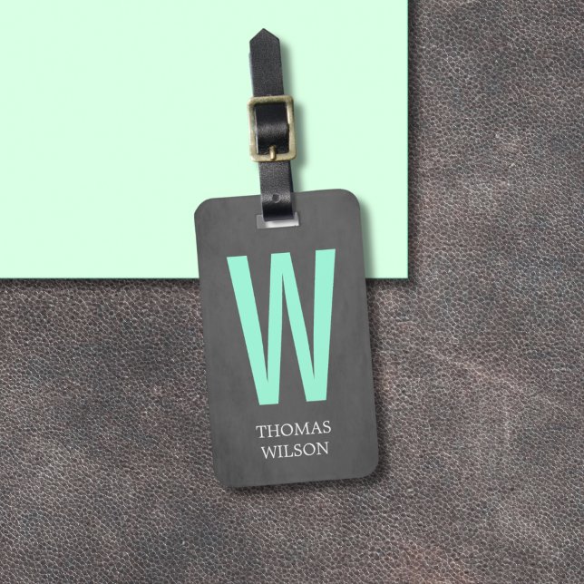 Cool Grey Black Green Bold Monogram Luggage Tag (Creator Uploaded)