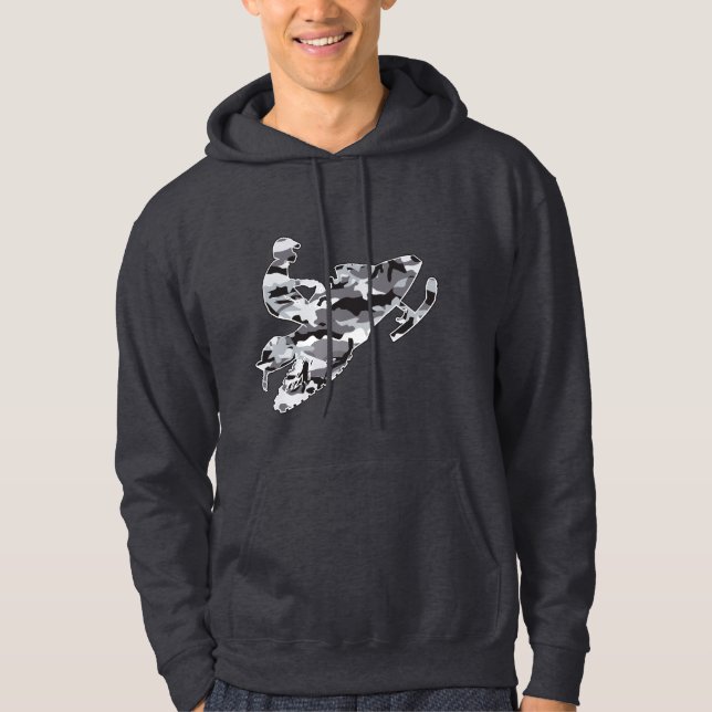 Cool Grey Camouflage Snowmobile Hoodie (Front)