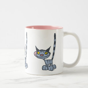 Cool Grey Cartoon Cat Two-Tone Coffee Mug