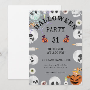 Cool Grey Classic Halloween Office Party Invitation