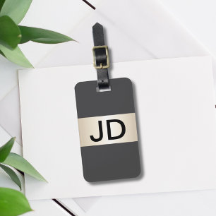 Cool Grey Faux Metal Stripe Bold Monogram Luggage Tag