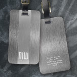 Cool Grey Faux Metal Stripe Bold Monogram  Luggage Tag<br><div class="desc">Personalise with your own details for a one-of-a-kind monogram design</div>
