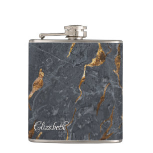 Cool Grey Gold Marble Texture  Hip Flask