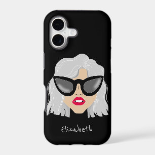 Cool Grey Hair Woman with Glasses Custom Name