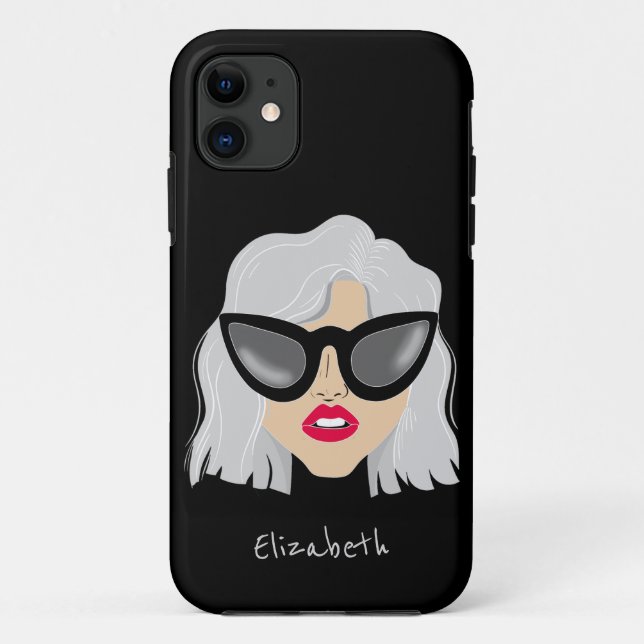 Cool Grey Hair Woman with Glasses Custom Name Case-Mate iPhone Case (Back)