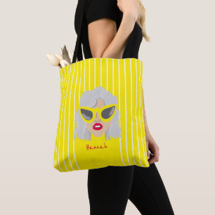 Cool Grey Hair Woman with Glasses Custom Name Tote Bag