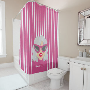 Cool Grey-Haired Woman with Pink Glasses Custom Shower Curtain