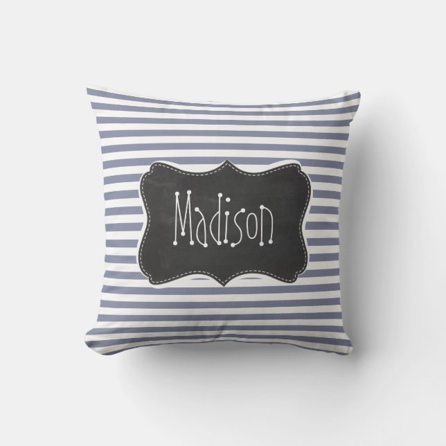 Cool Grey Horizontal Stripes; Vintage Chalkboard Cushion (Front)