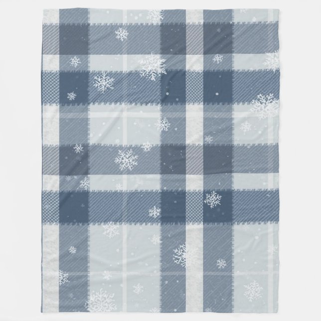 Cool Grey Minimalist Plaid Fleece Blanket (Front)